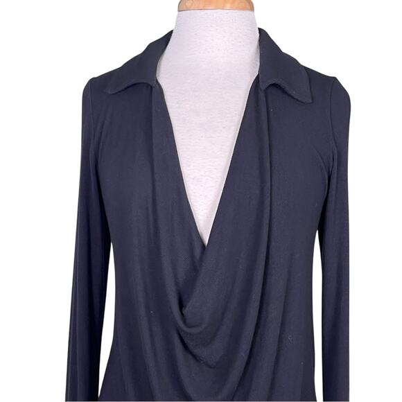 Free People Tessa Drape Neck Collared Dress Womens Small Black Mini Long Sleeve - Picture 2 of 11